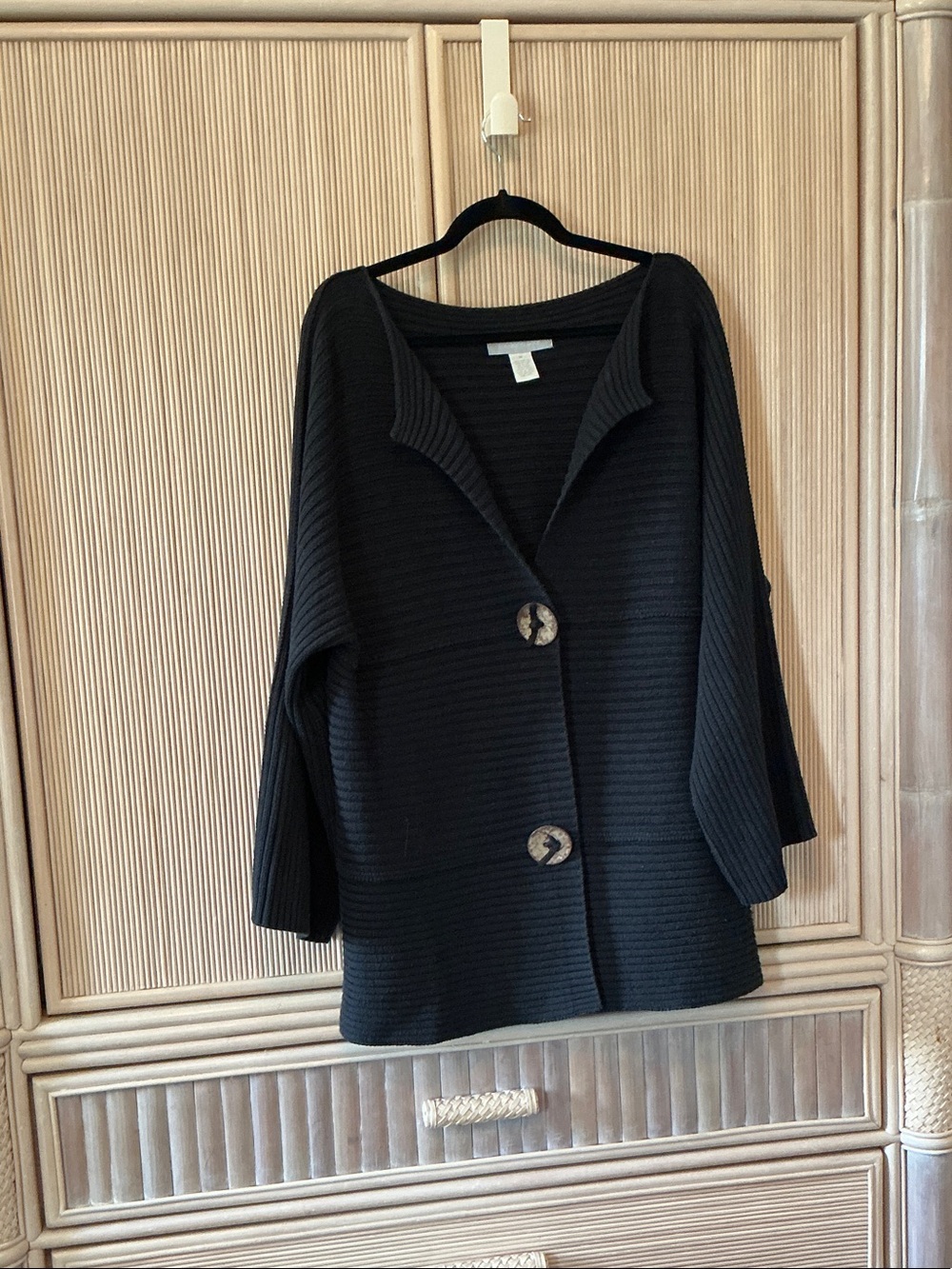 Modern Soul Black Ribbed Button-Front Jacket